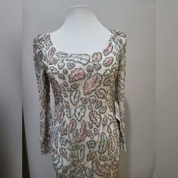 Mac Duggal FOLIAGE EMBELLISHED MIDI SHEATH DRESS NWOT sz 6 Ivory (5424) - Picture 6 of 7